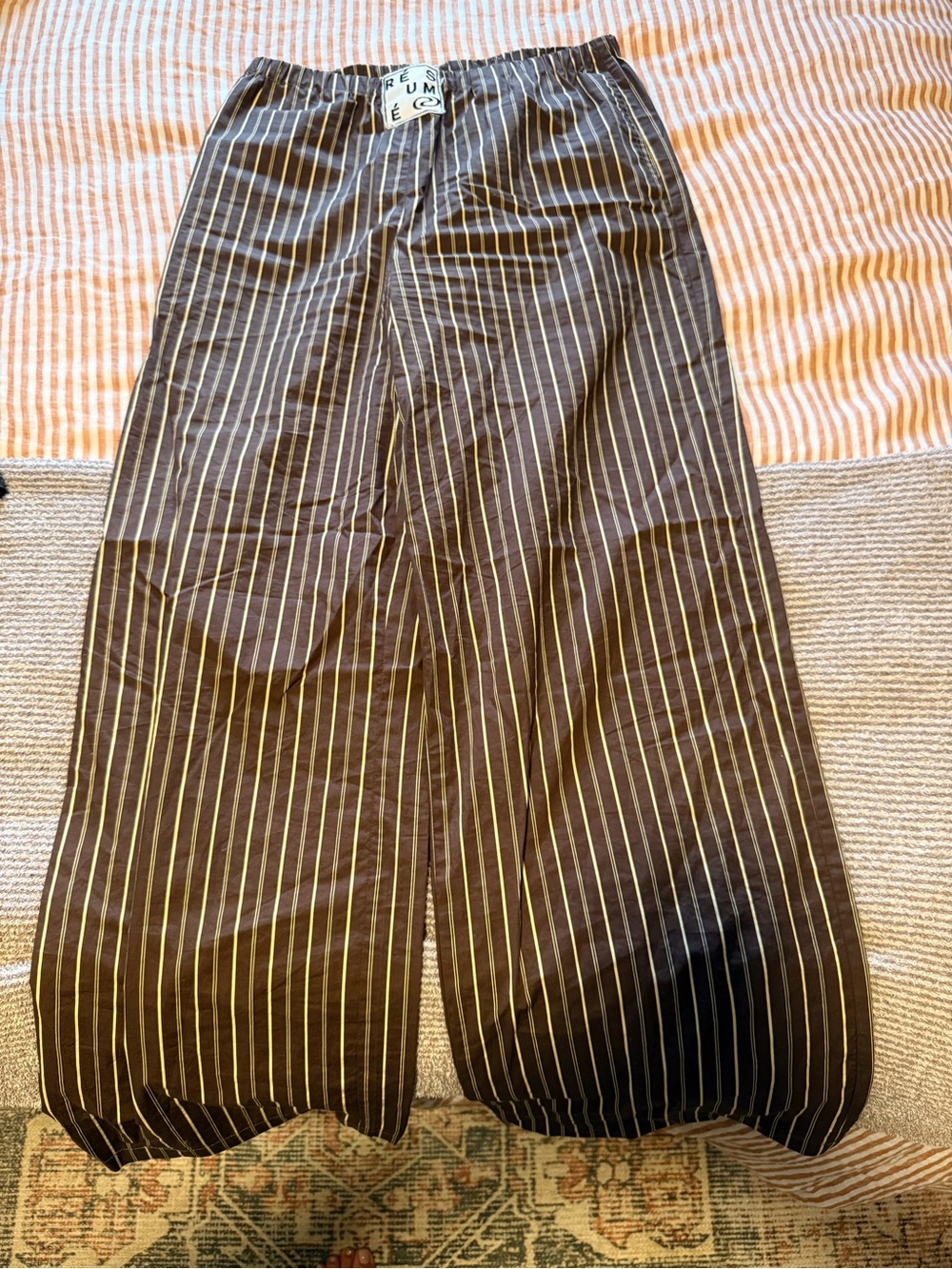 Wide-Leg Brown Pinstripe Women's Trousers